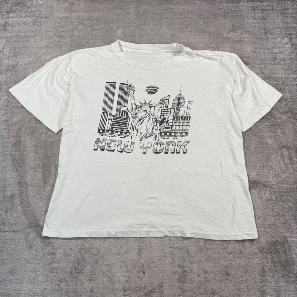 New York City Shirt Men Large White Vintage Skyline Twin Towers